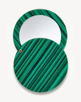 Circle Mirror in Malachite Green marbled compact mirror on a white background