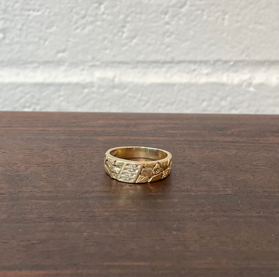 Vintage 14K Yellow Gold + Diamond Retro Nugget Ring