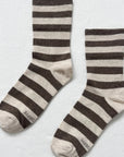 Le Bon Wide Stripe Wally Socks in Brown Stripe
