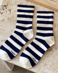 Le Bon Wide Stripe Wally Socks in Navy Stripe
