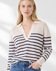 Linen Knit Polo in Blue Stripe