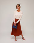Llea Blue Kenni Bias Linen Twill Skirt in Earth