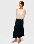 Llea Blue Kenni Bias Linen Twill Skirt in Ink