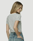 Stretch Linen Short Sleeve Crew in Noir Stripe