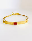 Talya Mor Wide Gold Bar + Ruby Bracelet