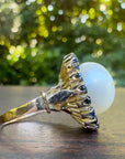 vintage baroque pearl sapphire halo ring