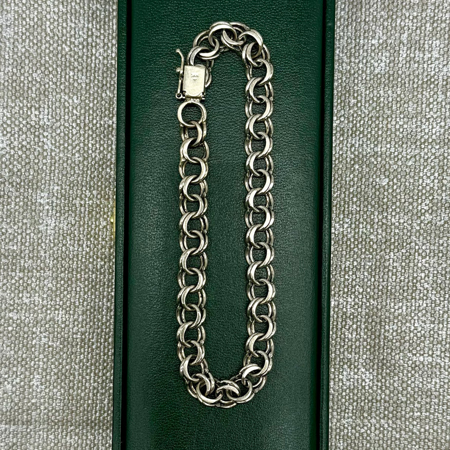 Vintage White Gold Double Link Bracelet