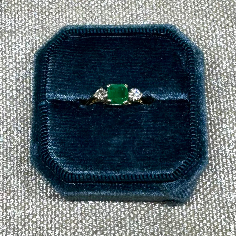 Vintage Square Cut Emerald + Diamond Ring