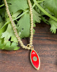 14k Gold Bead Necklace with Enamel Evil Eye