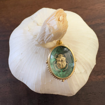 18k Gold and White Sapphire Scarab Charm