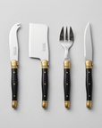 4 Piece Cheese Set in Black and Brass