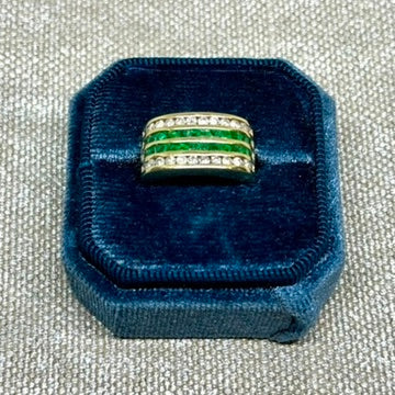 Vintage Diamond + Emerald Wide Ring