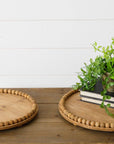 Round Beaded Wood Tray