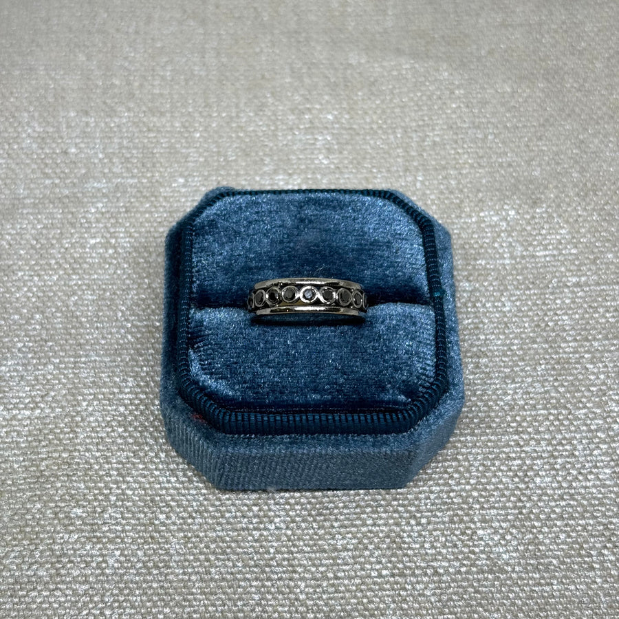 Vintage Estate 18k White Gold + Black Diamond Ring