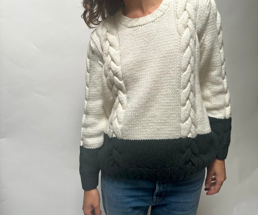 Cable Sweater in Ivory/Carbon