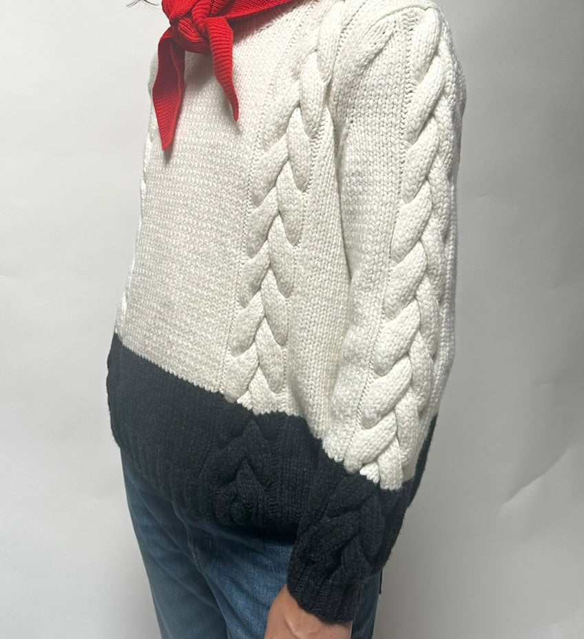Cable Sweater in Ivory/Carbon
