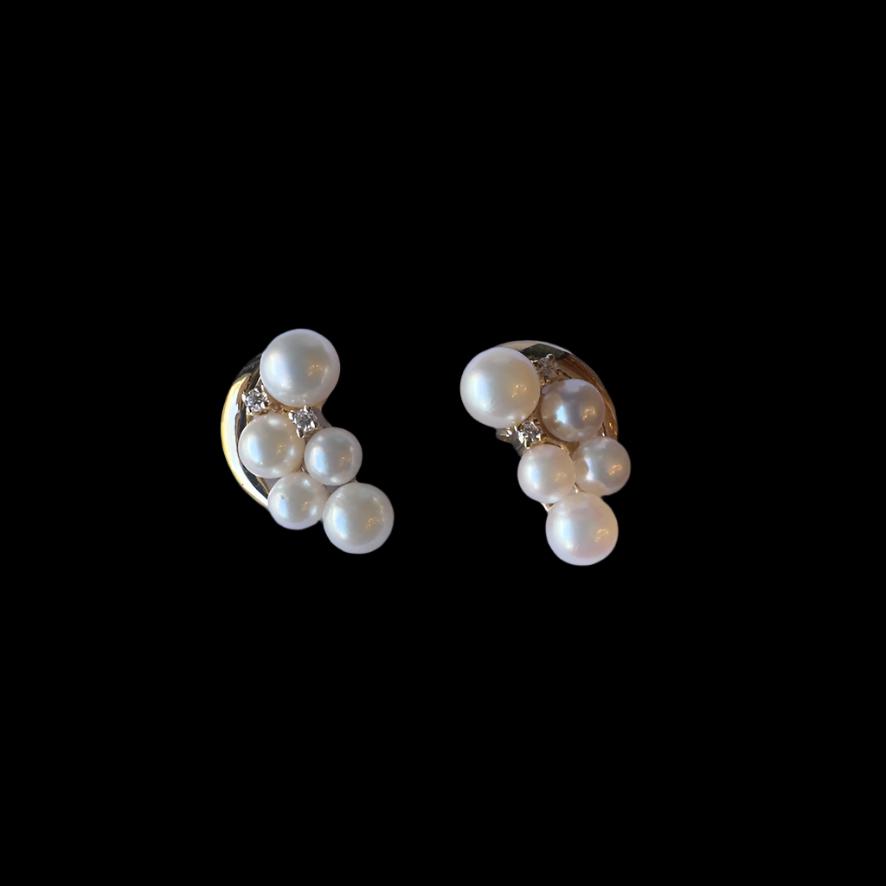 Vintage Akoya Pearl & Diamond Earrings