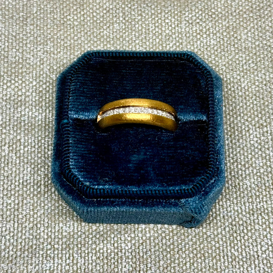 Vintage Italian Matte Gold + Diamond Ring