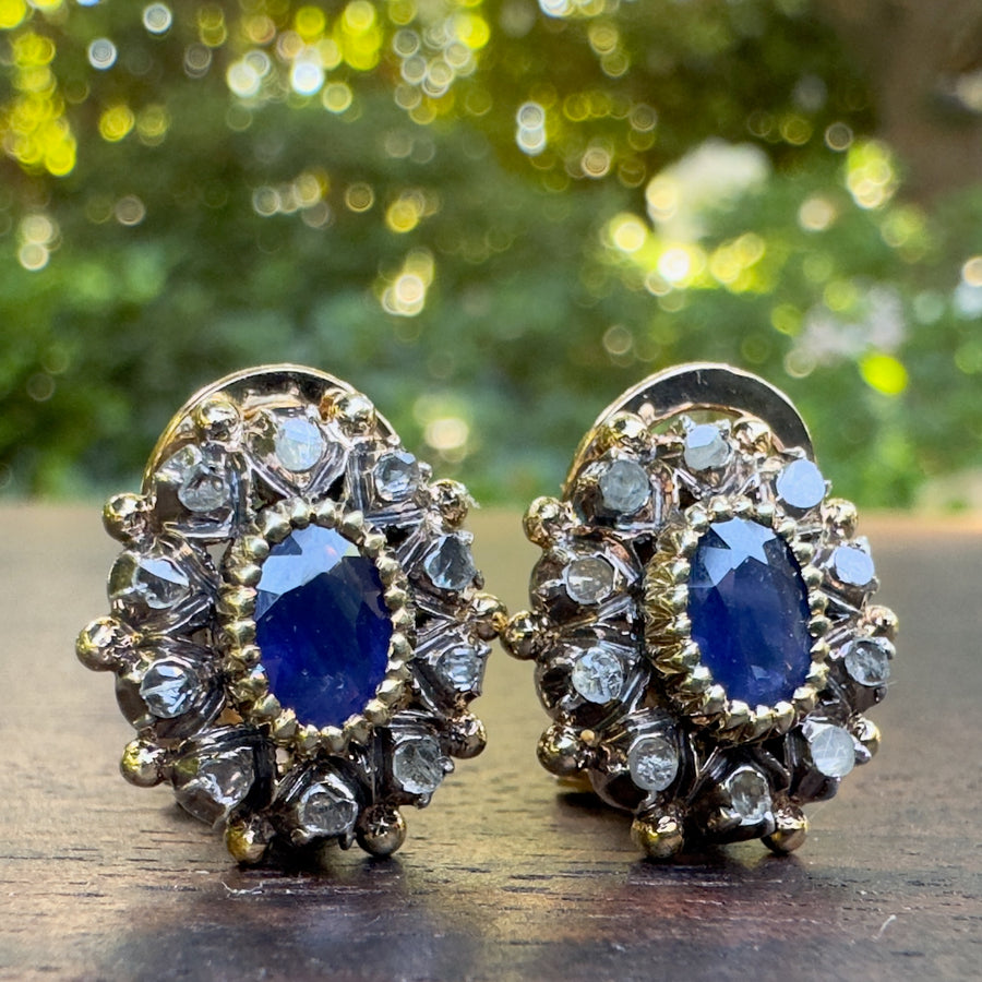 antique sapphire rose cut diamond earrings