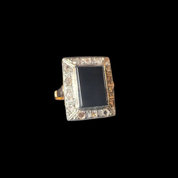 Antique Art Deco Rose Cut Diamond and Black Onyx Ring