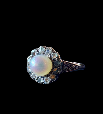 Antique Pearl and Rose Cut Diamond Ring