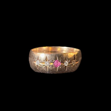 Antique Star Set Ruby and Diamond Flush Mount Ring
