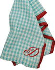 Aqua Gingham Tea Towel with Custom Embroidery