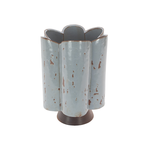 BZippy Tall Scallop Vase rusty blue shino