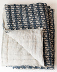 Blossom Block Print Quilt in Dark Blue