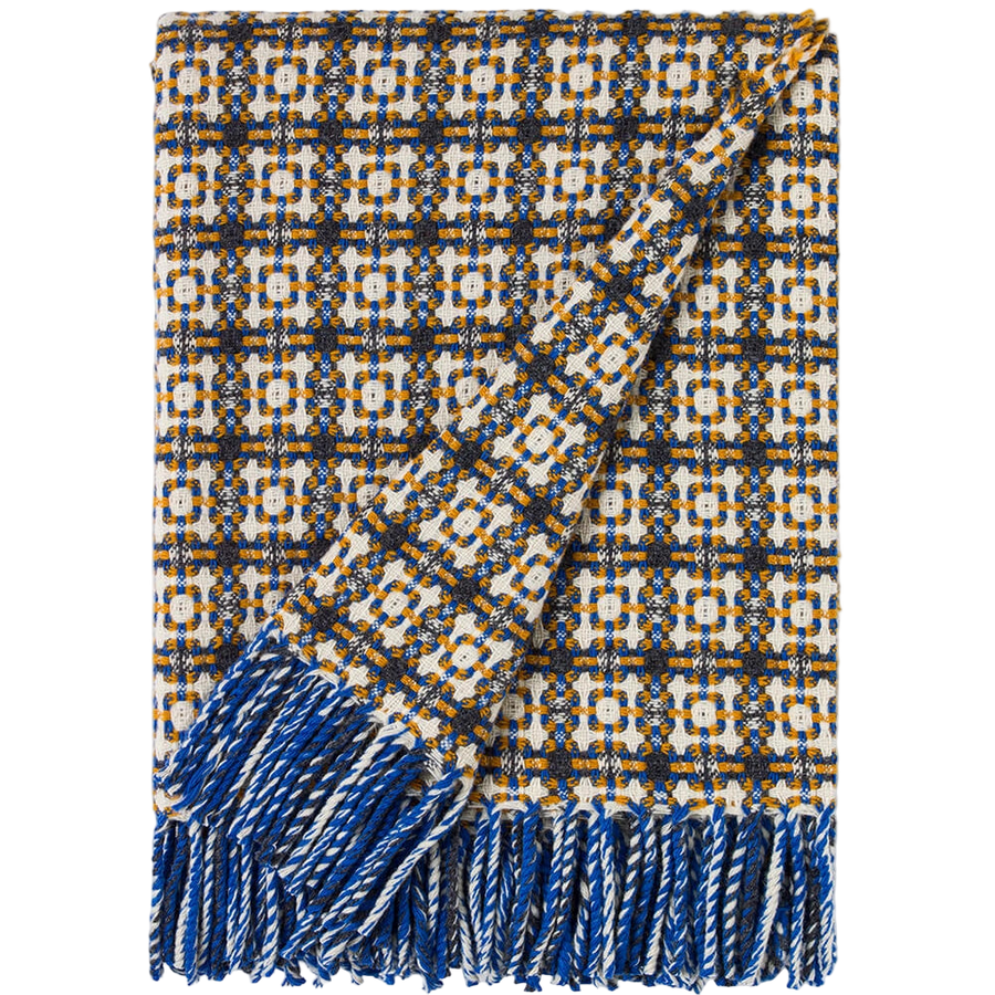Merino Wool Blanket in Blue & Yellow
