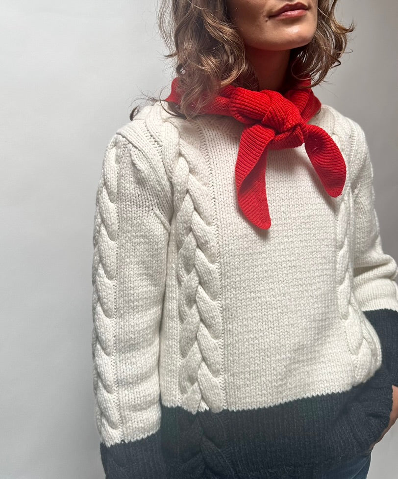 Cable Sweater in Ivory/Carbon