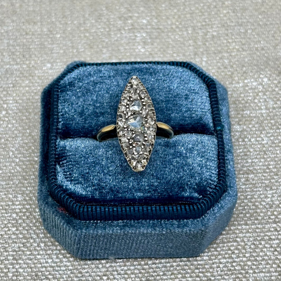 Vintage Rose Cut Diamond Navette Ring