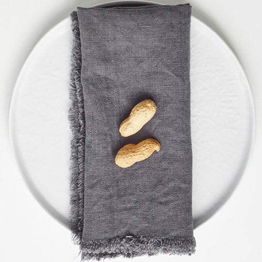 Dark Grey Fringe Linen Napkins Set of 4