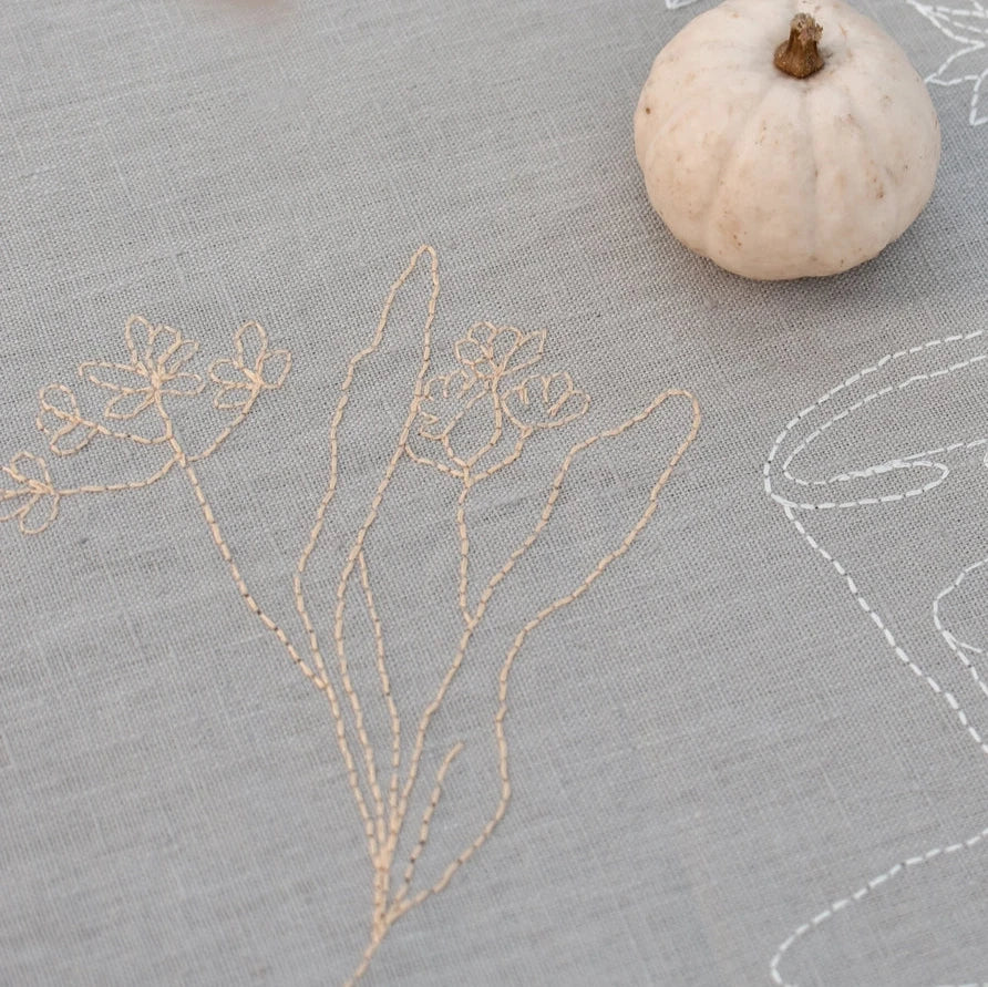 Embroidered Le Printemps Linen Tablecloth