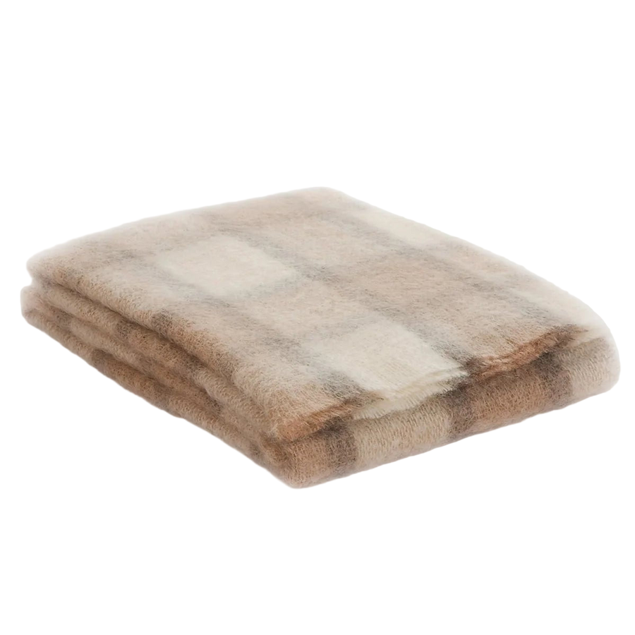 Mohair Throw Blanket in Fawn Plaid