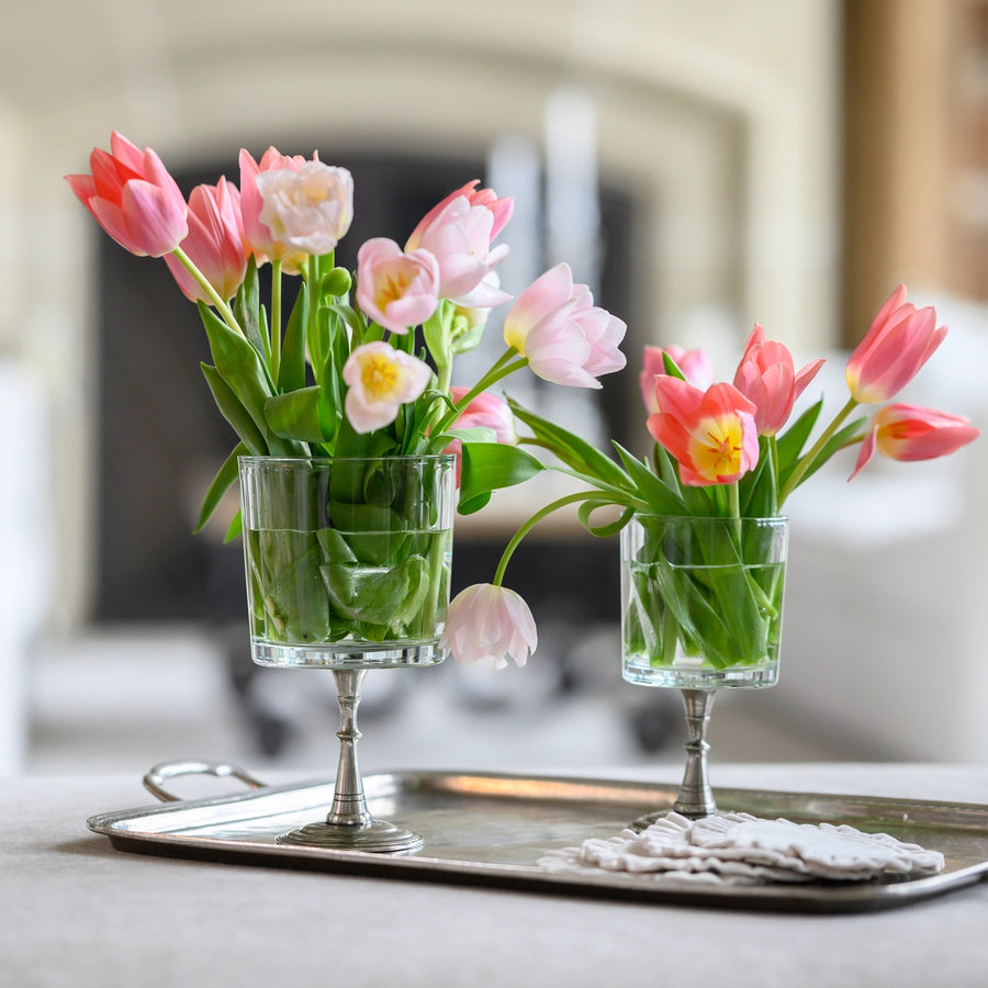 Glass Vase with Pewter Pedestal