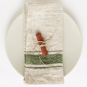 Green Stripe Vintage Linen Napkins Set of 4