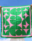 Green & Pink Geometric Silk Scarf