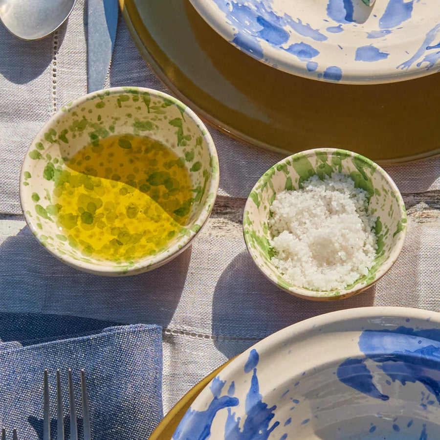 Green Splatterware Oil & Salt Dish Set