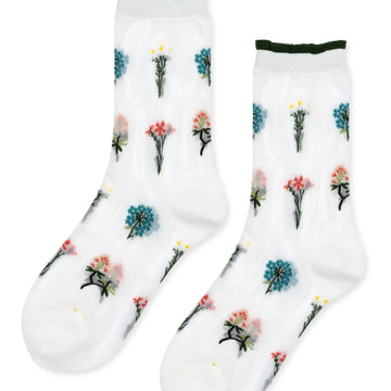 Horticulture Sheer Crew Socks White