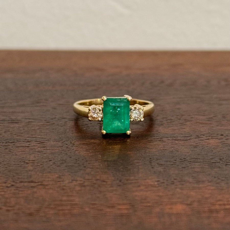 Vintage Natural Emerald and Diamond Ring
