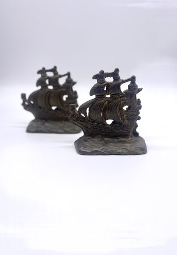 Vintage Cast Iron Ships Bookends