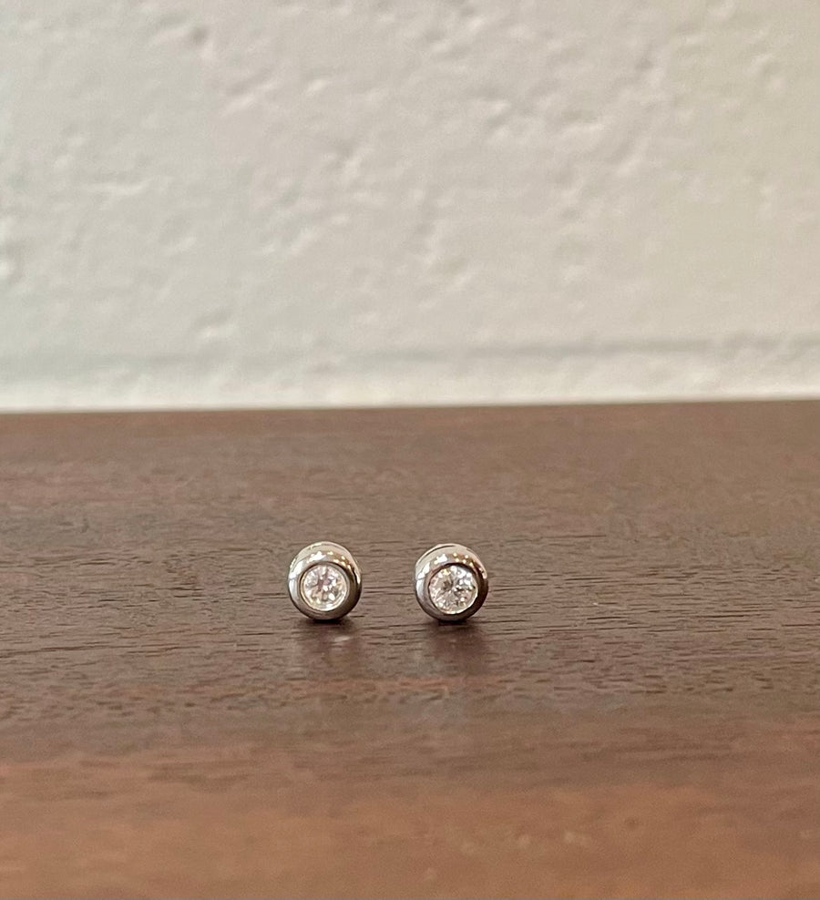 Estate Diamond + 14K White Gold Stud Earrings