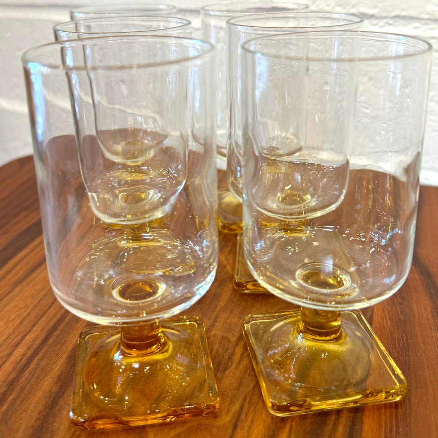 Vintage Amber Wine Glasses Set/6