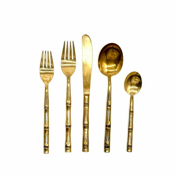 Vintage Five-Piece French Bamboo Flatware, Set/6