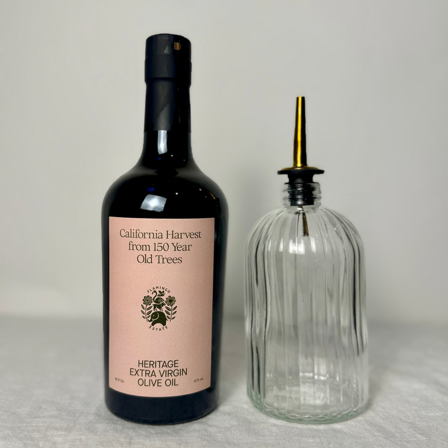 Gift Set for the Host: Flamingo Estate Olive Oil + Fluted Glass Cruet