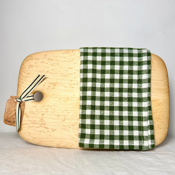 Gift Set for the Baker: Maple Breadboard + Green Gingham Tea Towel