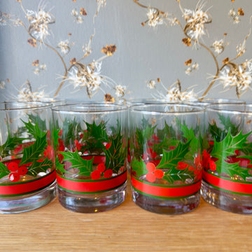 Vintage Holly Berry Old Fashioned Glasses, Set/8