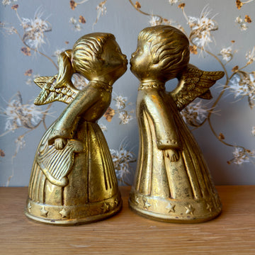 Vintage Golden Kissing Angels, Set/2