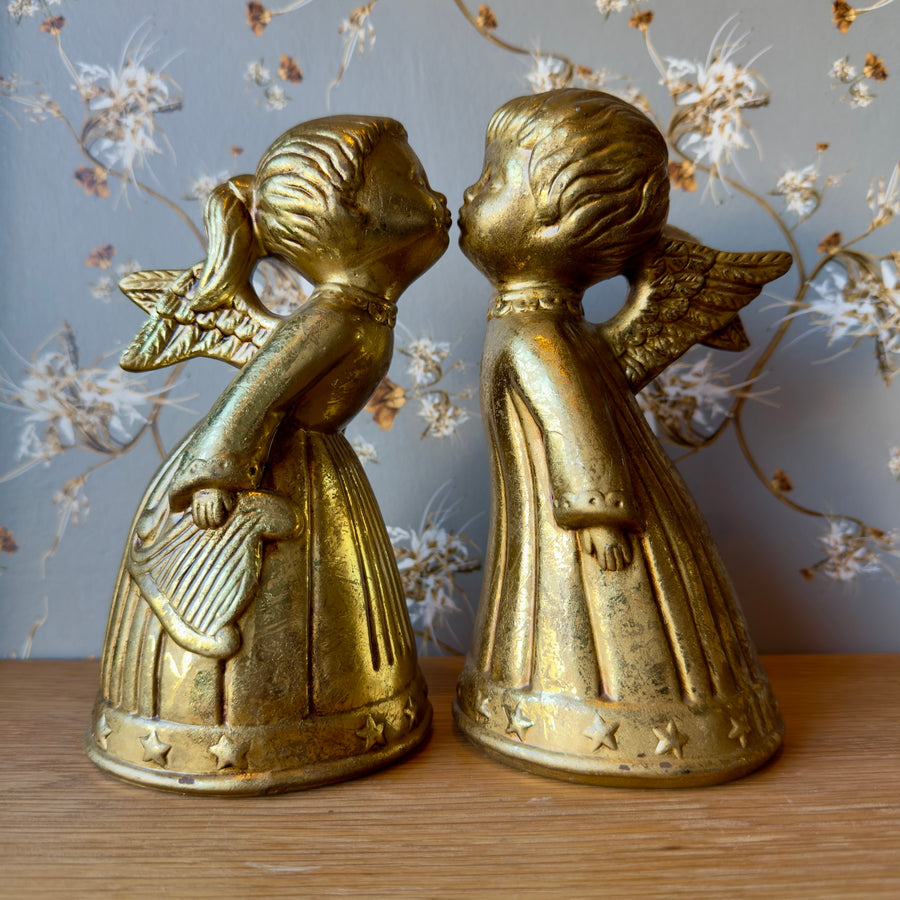 Vintage Golden Kissing Angels, Set/2